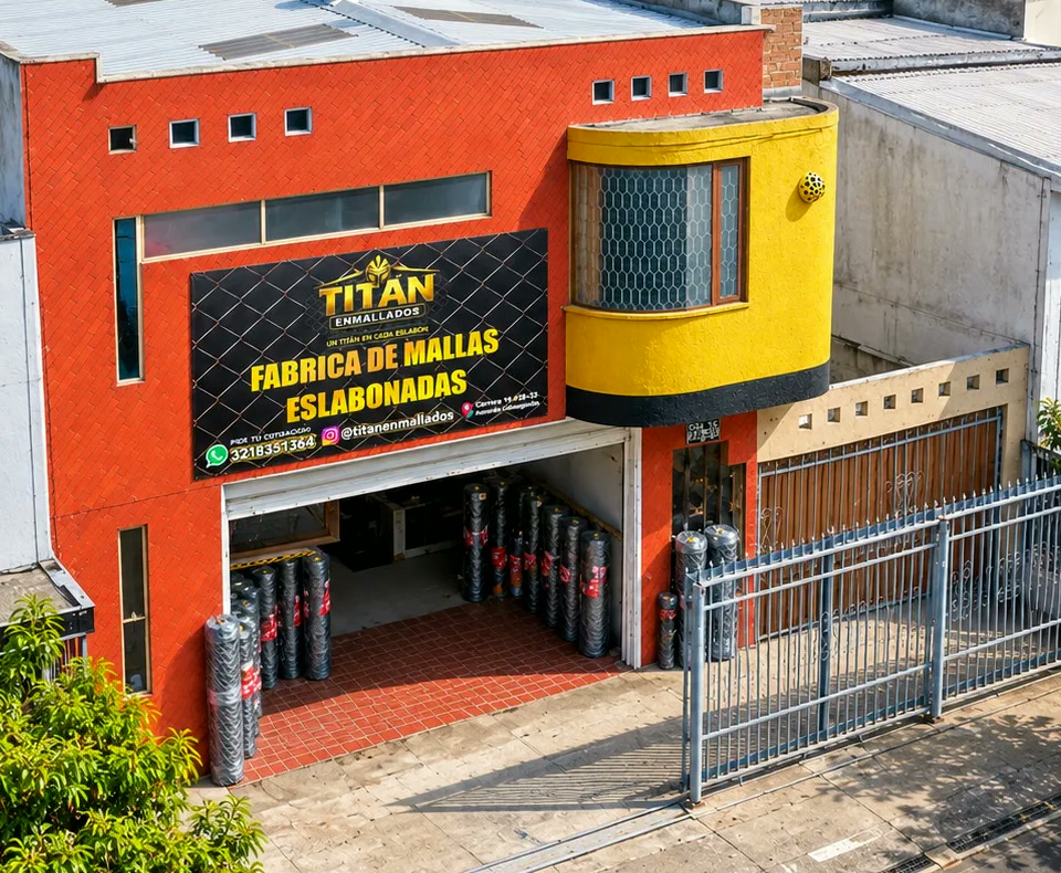Fachada de Titan Enmallados en Valledupar, con el aviso Fábrica de mallas eslabonadas